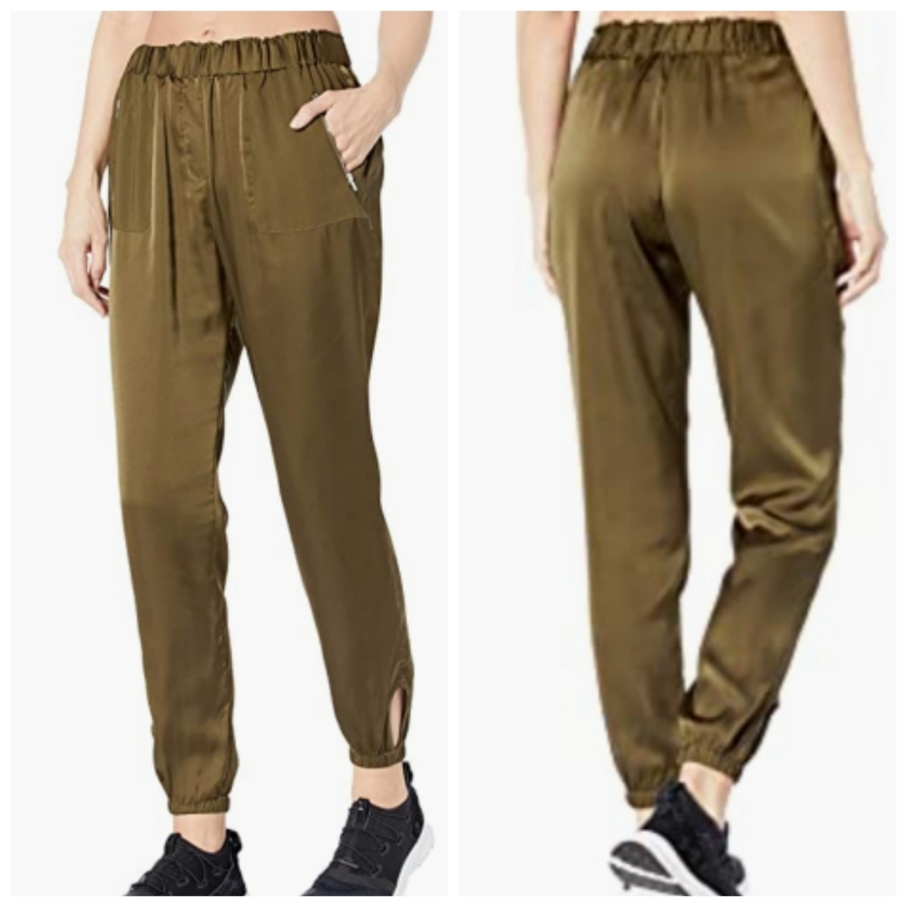 Gottex nwt jogger pants olive green satin lightweight elastic waist L